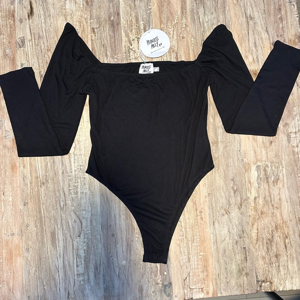 Princess Polly Charlotte Bodysuit Black Curve Size 14 Long Sleeves NEW WITH TAGS